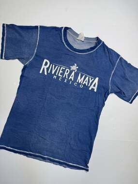 Riviera Maya Mexico T Shirt Mens Small Blue Turtle Graphic Distressed Beach Tee
